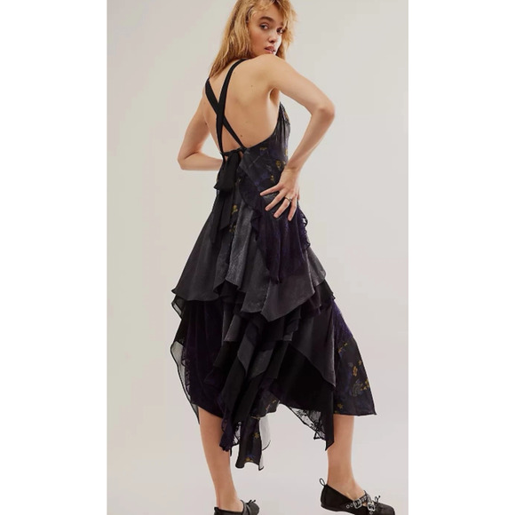 Free People Laughlin Asymmetric Floral And Ruffled Lace Dress Size 2 - Picture 5 of 11